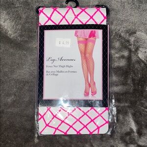 Leg Avenue Pink and White Fishnet Thigh Highs